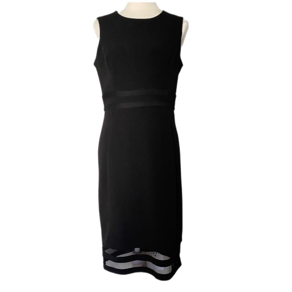 Calvin Klein Black Sleeveless Shift Dress Sheer Hem Size 4 - Picture 1 of 8